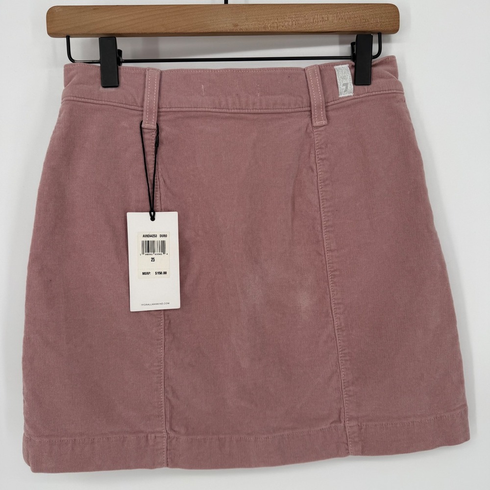7 FOR ALL MANKIND MAUVE PINK BUTTON DOWN‎ CORDUROY MINI SKIRT SZ 25 NWT - Picture 6 of 7